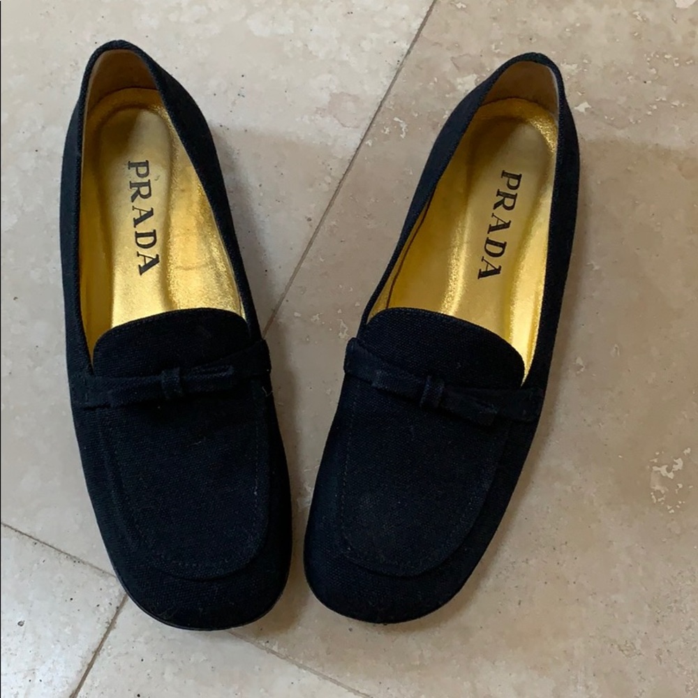 Prada “Tess” Black Canvas Smoking Slipper  37
